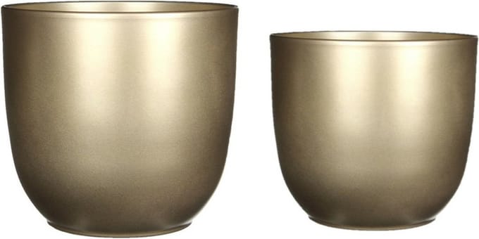 Mica - Plantenpot/bloempot - 4x stuks - keramiek - goud - D19/25 cm