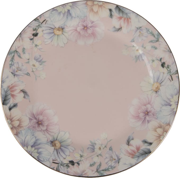 Clayre & Eef Ontbijtbord Ø 18 cm Roze Porselein Bloemen