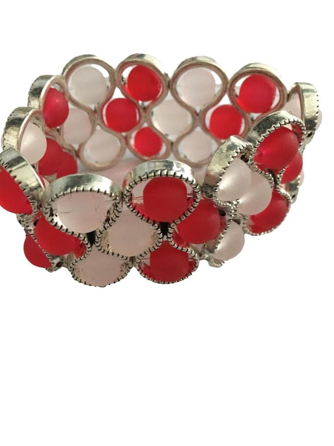 Petra's Sieradenwereld - Armband infinity met rood witte kralen (42)