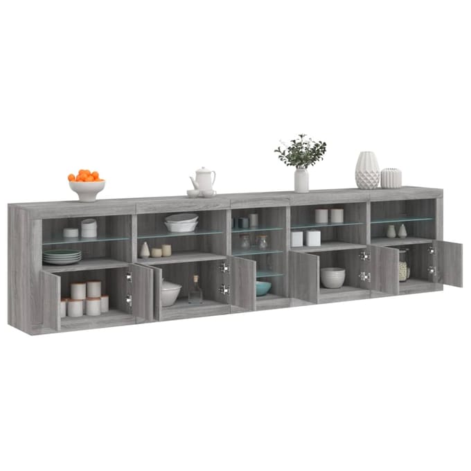 vidaXL - Dressoir - met - LED-verlichting - 283x37x67 - cm - grijs - sonoma - eiken