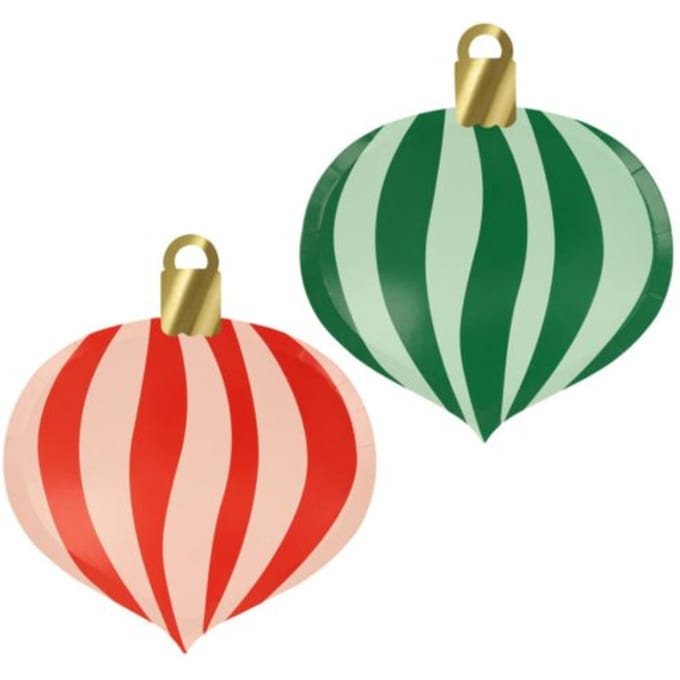 Meri meri kerst - bordjes papier groot à 8 stuks, kerstbal gestreept