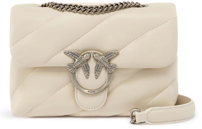 PINKO Leren Schoudertas Love Puff Mini CL Sheep Nappa White - Old Silver Crème