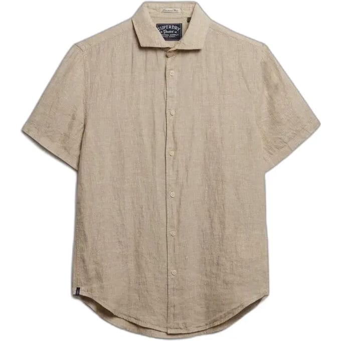 Superdry Riviera Linnen Overhemd met Korte Mouwen Beige Grootte: L