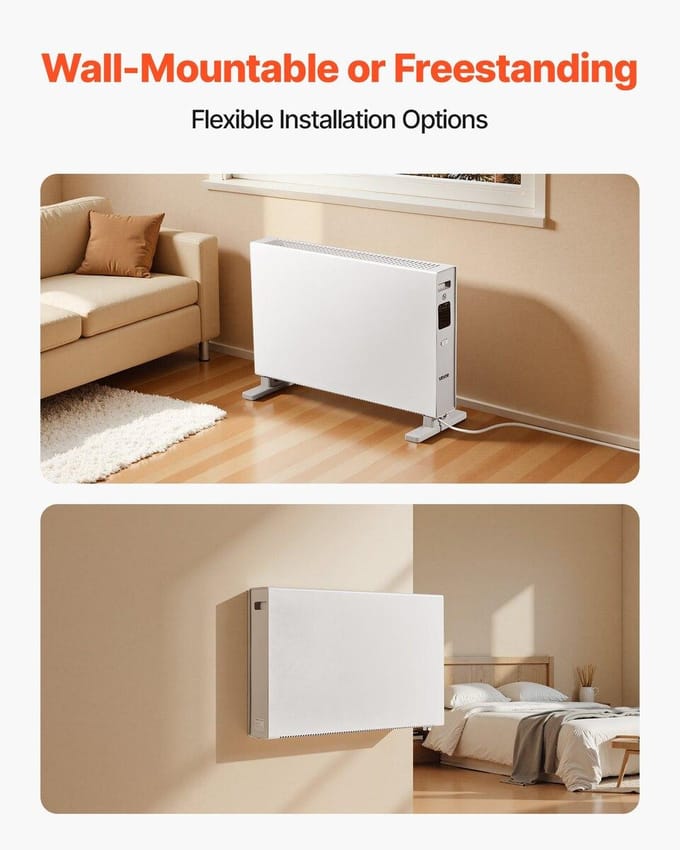 Chauffage Panneau Convection, Chauffage d'Appoint Électrique Panneau 2000W avec Télécommande & Commande Tactile, 3 Modes, Minuterie 24h, Design sur Pied ou Mural avec