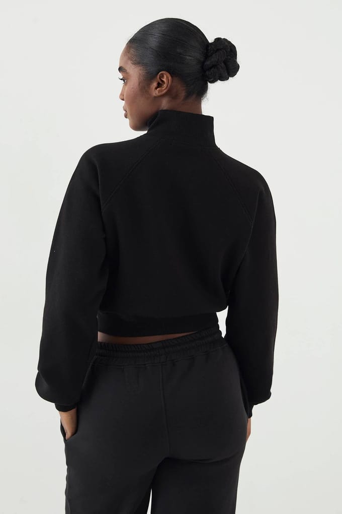 Dames DSGN Studio Sport Trechter Hals Raglan Bomber Sweatshirt | Zwart | Maat: Medium