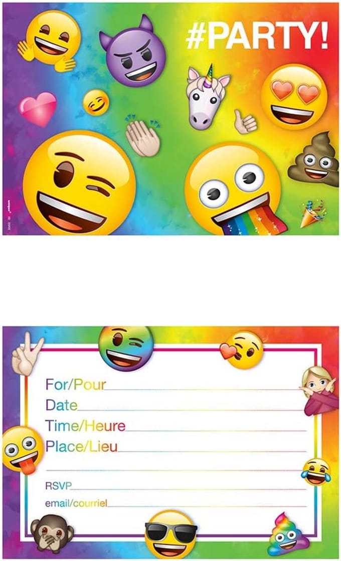 Rainbow Fun Emoji Uitnodigingen voor Feesten - Pack van 8