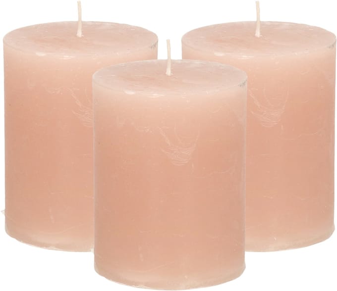 Atmosphera Stompkaars - 3x - taupe - 7 x 9 cm - cilinderkaars - middel rustiek model