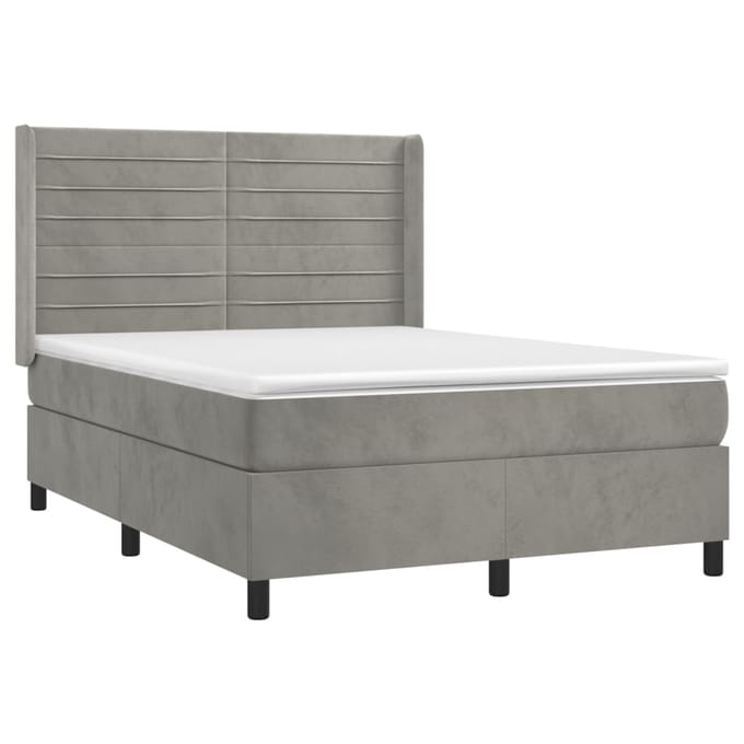vidaXL - Boxspring - met - matras - fluweel - lichtgrijs - 140x190 - cm