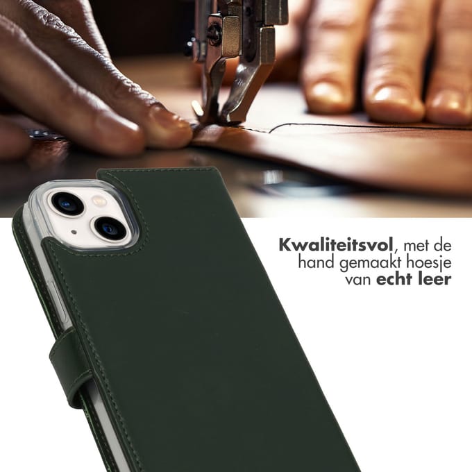 Selencia Hoesje - Geschikt voor Apple iPhone 14 Plus - Echt Lederen Bookcase - Groen