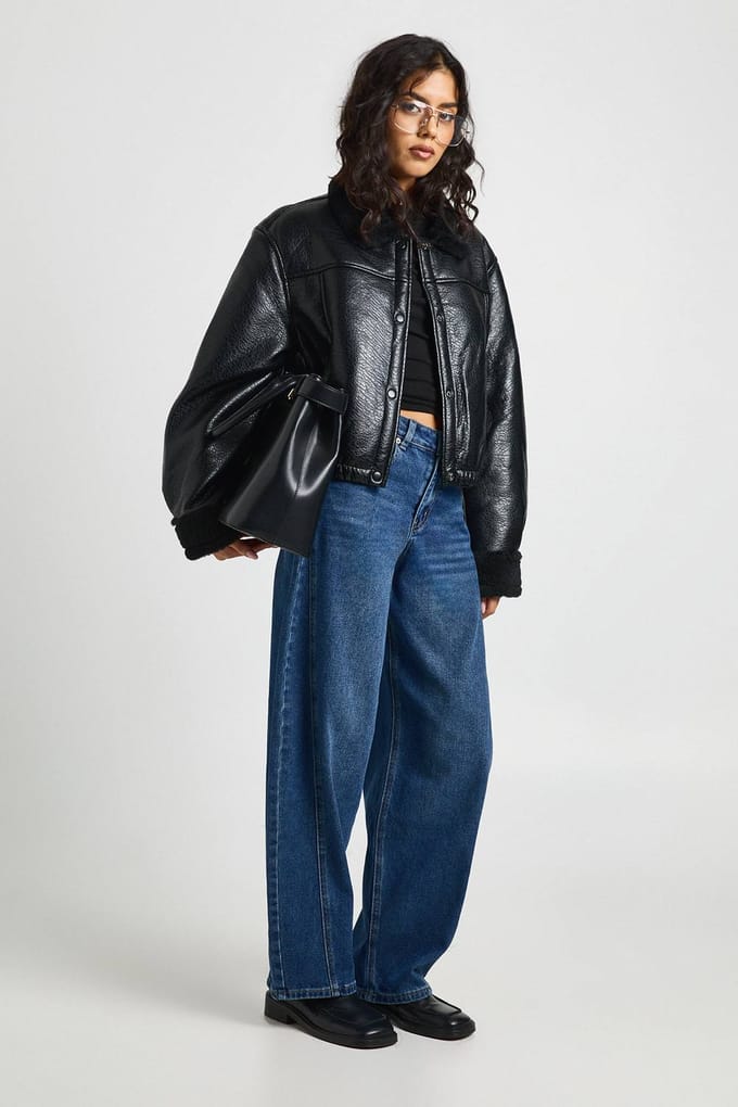 boohoo Dames Aviator Bomber Jacket | Black | Maat: 14