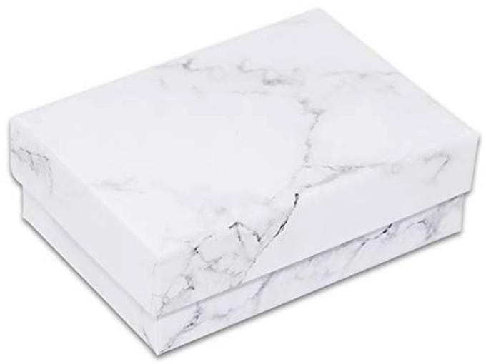 100-Pack Katoen Gevuld Kartonnen Papieren Sieraden Dozen - Marmeren Wit