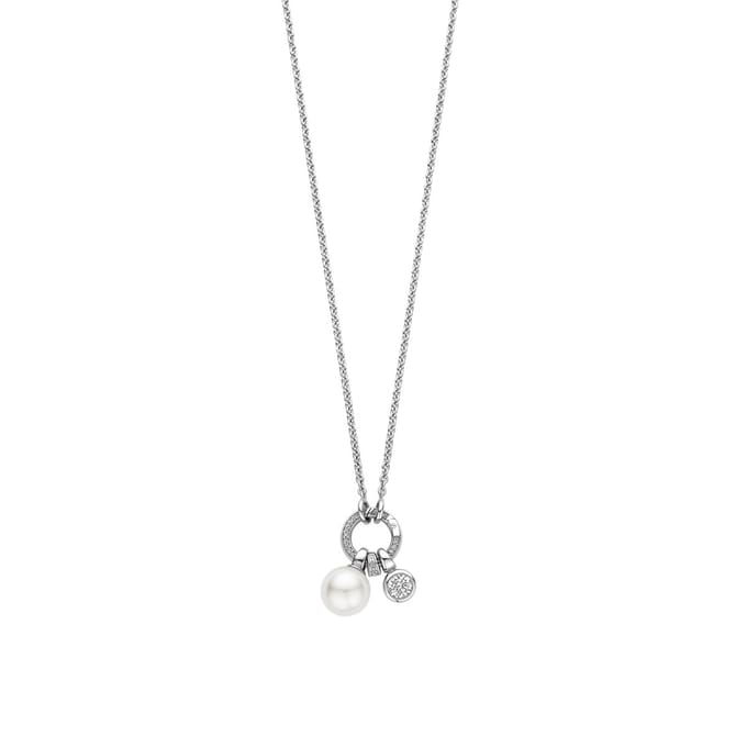 TI SENTO Dames Ketting - 925 zilver - Wit parel - Maat 42 - 34113PW