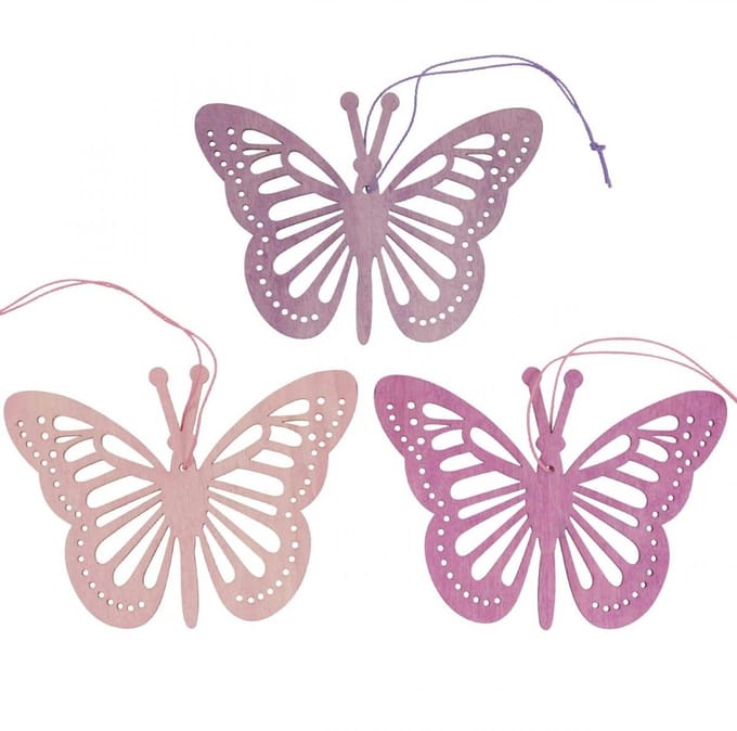 Deco vlinders deco hanger paars/roze/roze 12cm 12st, 12 Stück