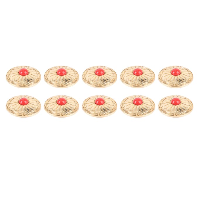 10 Sets Schroefsluiting Knop 30mm Goud Bloem Rood Turquoise Metaal Decoratieve Concho met 4.5mm Schroeven