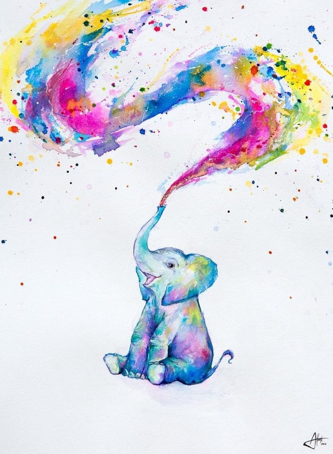 Olifant poster - kleurrijk - kunst - Marc Allante - splash - 61 x91.5 cm