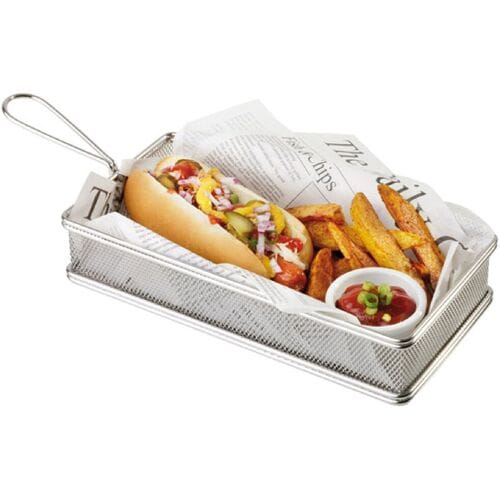 GGM Gastro (6 Stück) Servier Frittierkorb - SNACKHOLDER - Edelstahl - 260x130mm - Silber