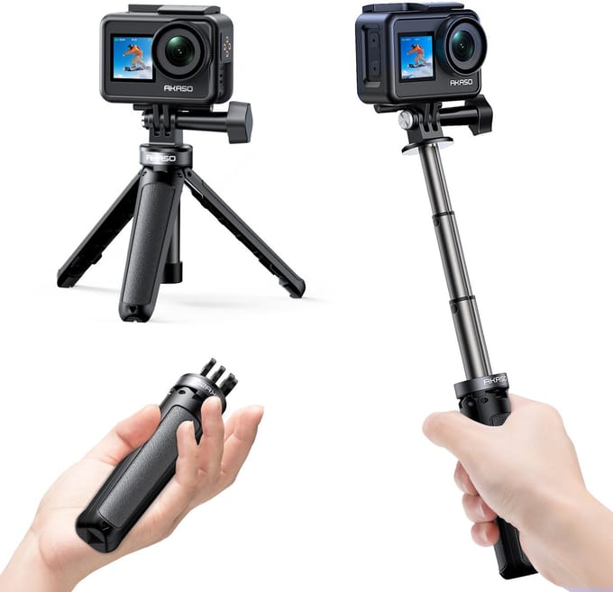 AKASO - Mini 22cm Selfiestick & Statief voor Action Camera - Zwart