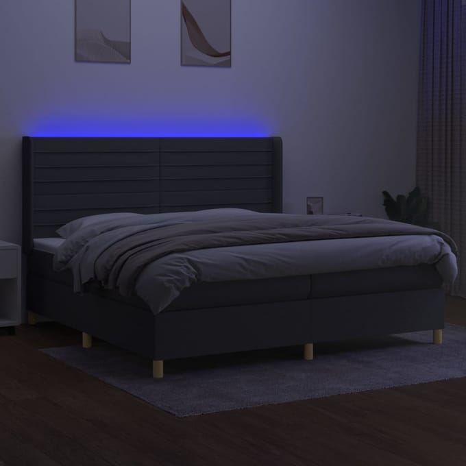 vidaXL - Boxspring - met - matras - en - LED - stof - donkergrijs - 200x200 - cm