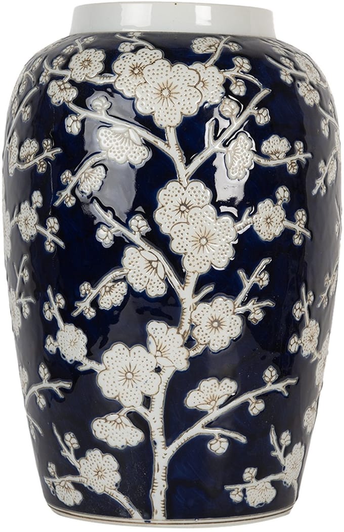 Clayre & Eef Vaas Ø 20x30 cm Blauw Wit Keramiek Bloemen