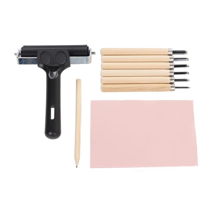 Stempelmaakset Diverse Carveermessen Carveerblok Flexibele Roller Stempel Carveergereedschap voor DIY white