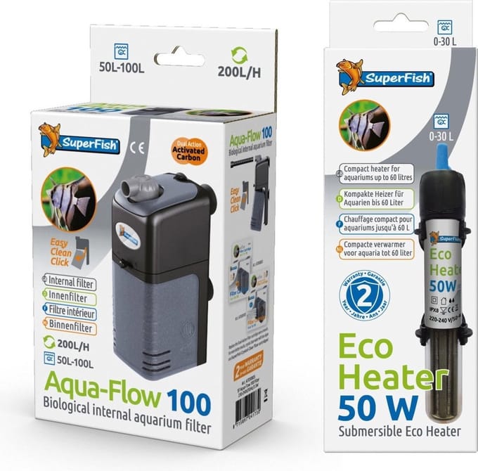 SuperFish AquaFlow Dual Action 100 - Aquariumfilter - Eco Heater - 50W