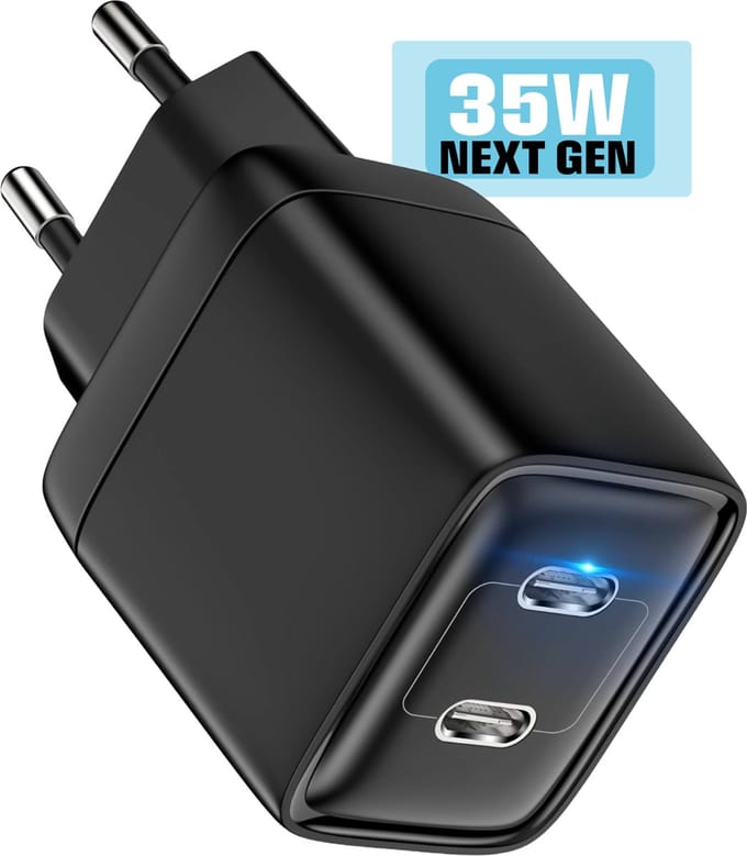 Usb C Adapter 35w 2 Poorten - 2x usb-C - Dynamische GaN Oplader - Snellader - PPS Fast Charge & Power Delivery - Lange Levensduur