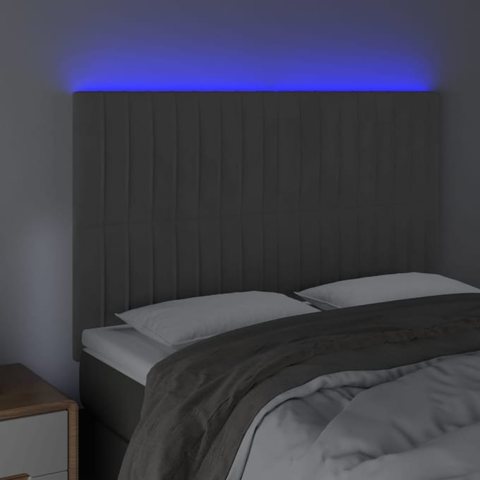vidaXL - Hoofdbord - LED - 144x5x118/128 - cm - fluweel - donkergrijs