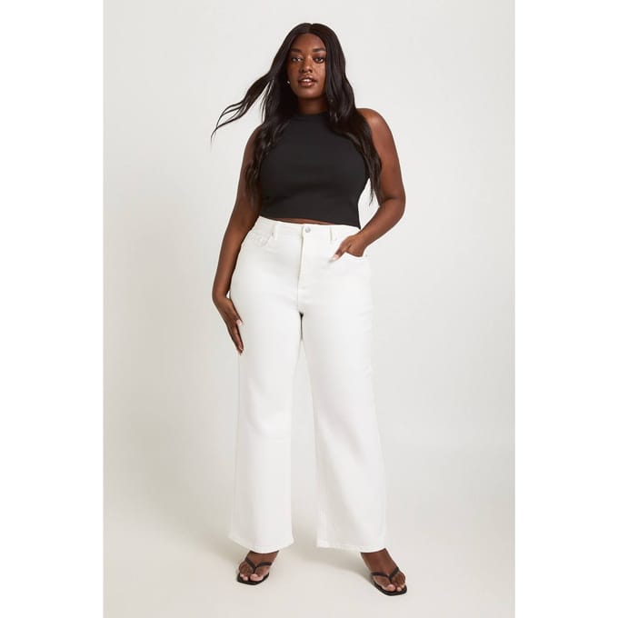 boohoo Dames De Plus Size Hoge Taille Rechte Pijp Jeans | Wit | Maat: 26/30L