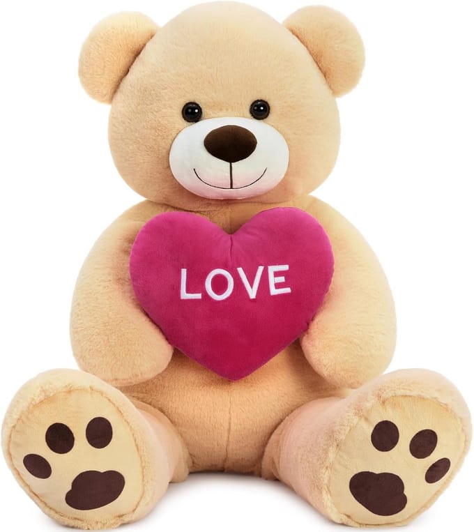 Grote Pluche Beer - XXL Teddy Knuffel - Liefdevol Cadeau - Met Rood Hart - 90 Centimeter - Lichtbruin