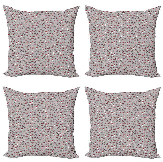 ABAKUHAUS Paddenstoel Kussenhoezen Set – 4x50x50cm – Dubbeldruk – Mikrofaser