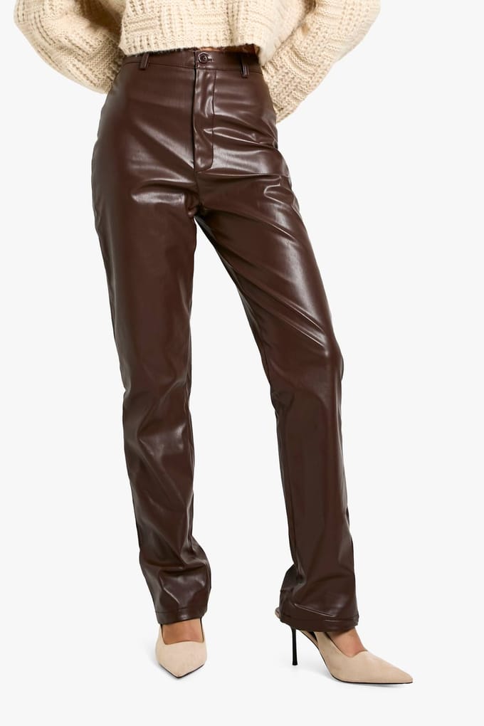 boohoo Dames High Taille PU-broek | Bruin | Maat: XS