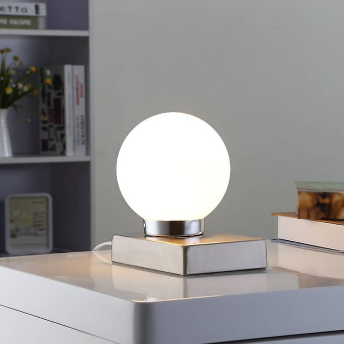 Lindby - Tafellamp - 1licht - glas, metaal - H: 15 cm - E14 - opaalwit, mat nikkel