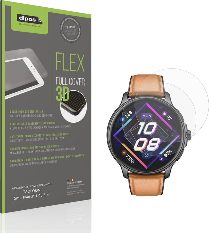 dipos FLEX – 2x Matte Screenprotector geschikt voor TAOLOON Smartwatch 1.43 Zoll | Volledige Schermbescherming | Case-Friendly