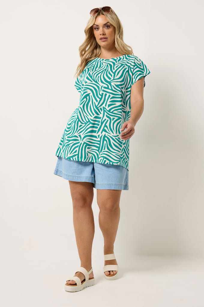 Yours Blauwgroen Tshirt Met Zebraprint Size 50-52