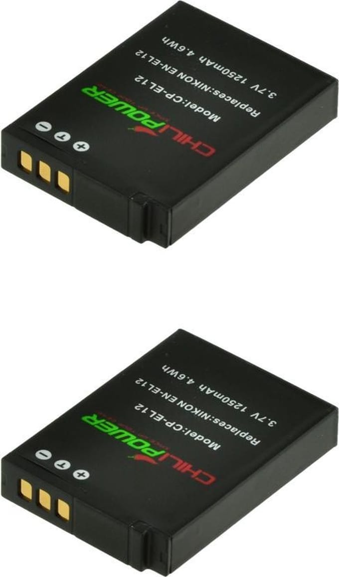 ChiliPower EN-EL12 accu voor Nikon - 1250mAh - 2-Pack