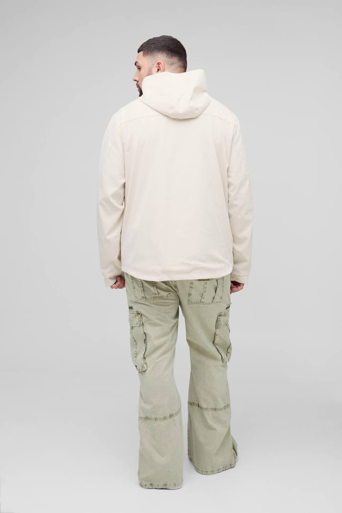 Plus Lightweight Regular Fit Hooded Parka Jacket in Stone | Size 2XL