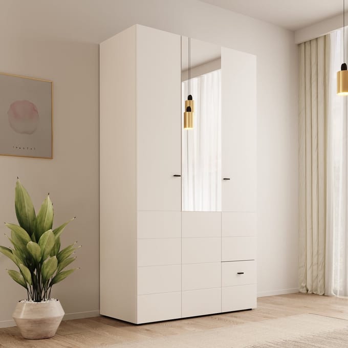 Meubella - Nouran - Kledingkast 3-deurs - Wit - 117x52x208 cm