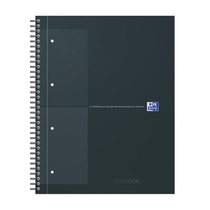 Oxford International notebook A4+ geruit 5mm 4 gaats 80 vel stevige kartonnen kaft 30 jaar zwart