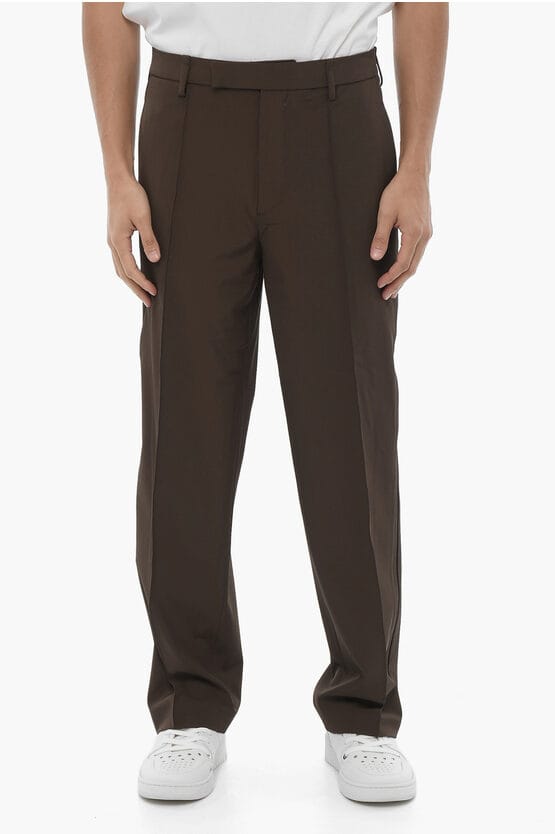 Rechte, slim fit pintuck-broek in bruin