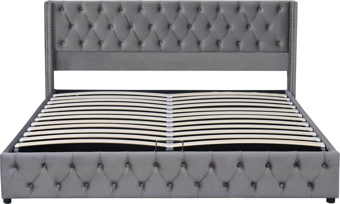 Boxspring - 180x200cm - Grijs - Linnen - Opberg