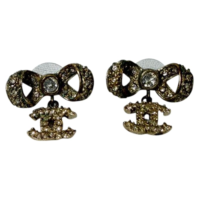 Chanel Kristallen CC Strik Dangle Oorbellen in Goudmetaal