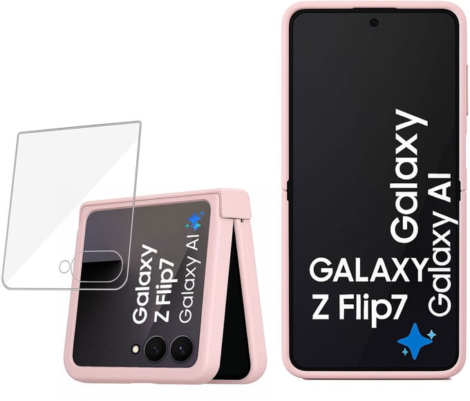 Technow hoesje + Screenprotector geschikt voor Samsung Galaxy Z Flip 7 – Tempered Glass - Liquid Back Case - Cover - Roze
