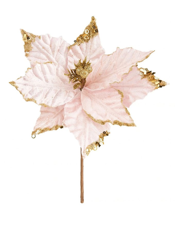 HOGEWONING BV - Roze en gouden kerstbloem 32 cm met gouden glitter