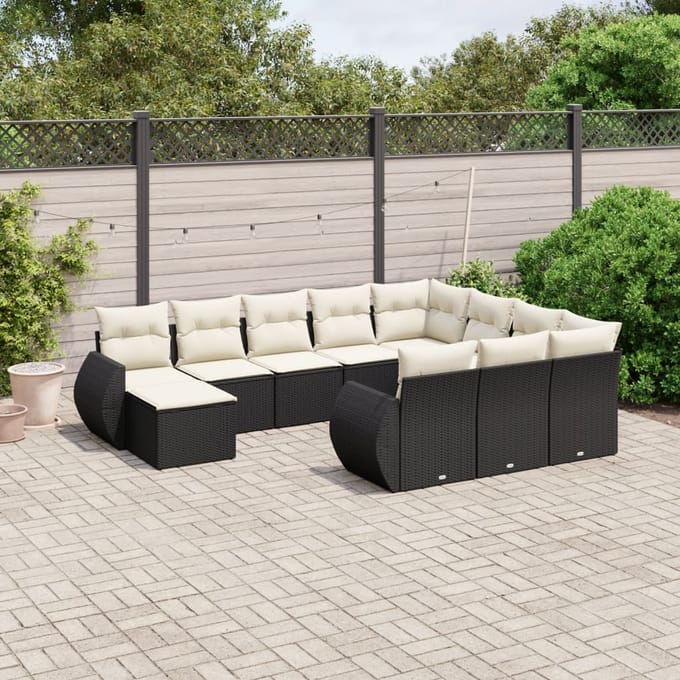 vidaXL - 11-delige - Loungeset - met - kussens - poly - rattan - zwart