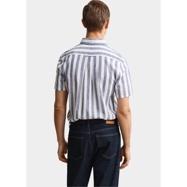 Gant overhemd strepen blauw korte mouw