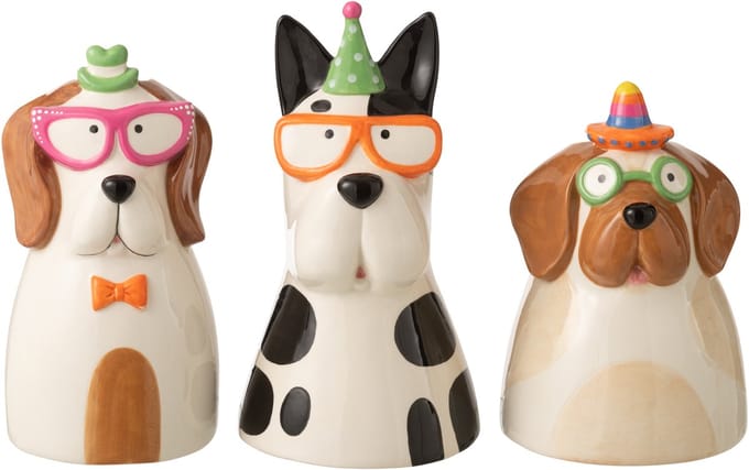 J-Line vaas Hond Bril - keramiek - mix - large - doos van 3