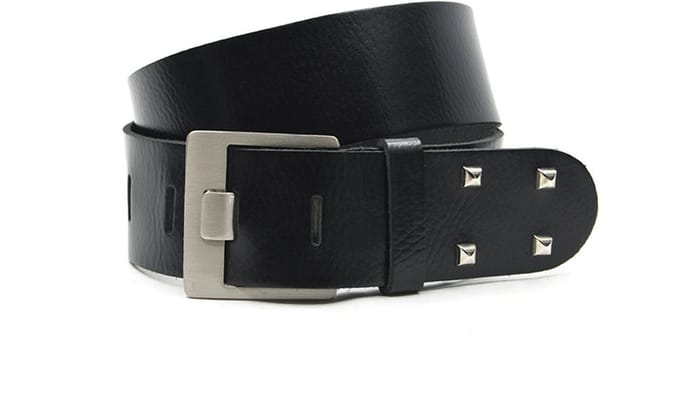 Dames afhang riem zwart met studs - 5 cm breed - Leer - Brede riem - Stoer - Maat 90