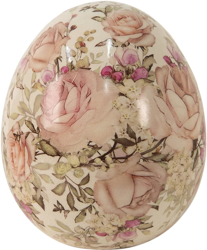 Clayre & Eef Beeld Ei Ø 11x14 cm Roze Keramiek Bloemen