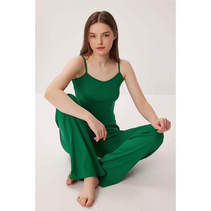 V-hals Geribbelde Gebreide Pyjama Set