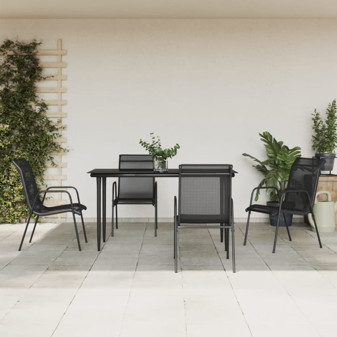 vidaXL - 5-delige - Tuinset - textileen - en - staal - zwart